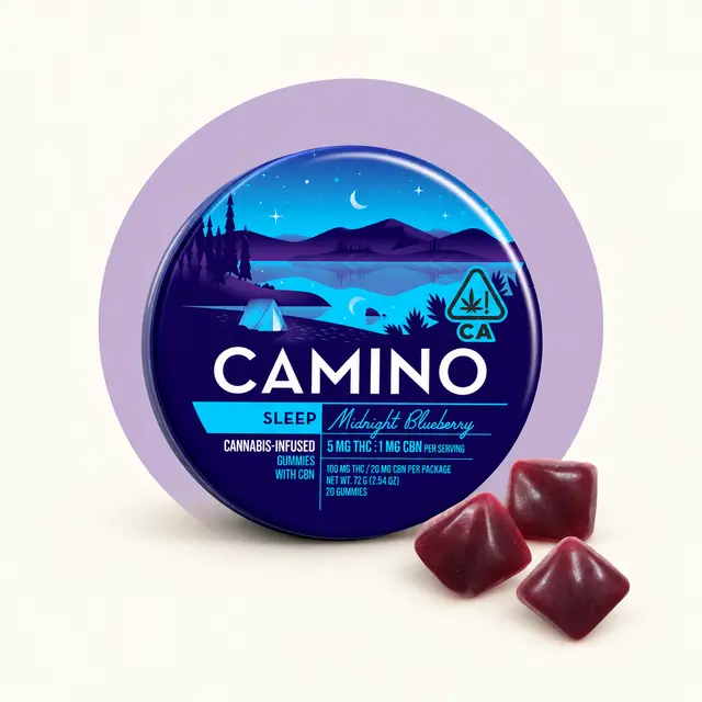 Camino Midnight Blueberry gummies tin